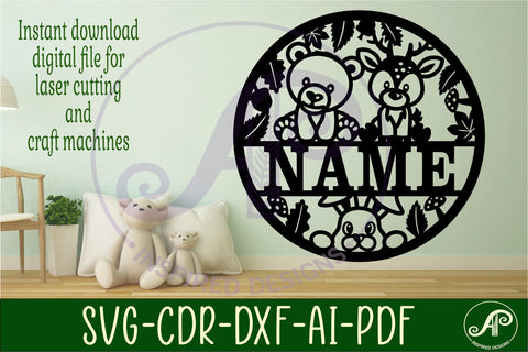 Deer and bear name sign svg laser cut template SVG APInspireddesigns 