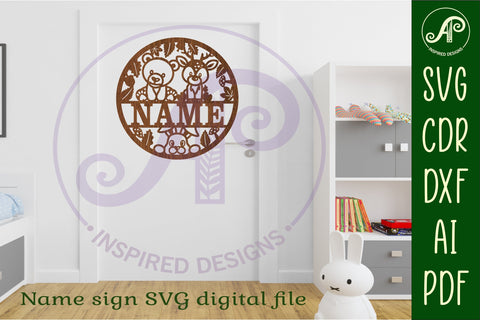 Deer and bear name sign svg laser cut template SVG APInspireddesigns 