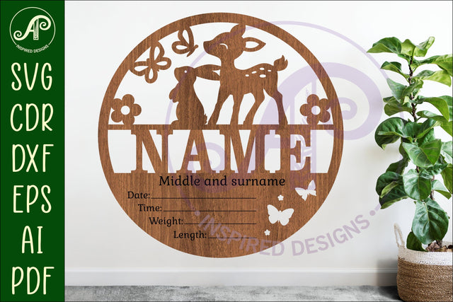 Deer and bunny Newborn Baby stats, Birth plaque, name SVG APInspireddesigns 