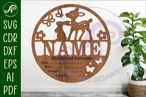 Deer and bunny Newborn Baby stats, Birth plaque, name SVG APInspireddesigns 