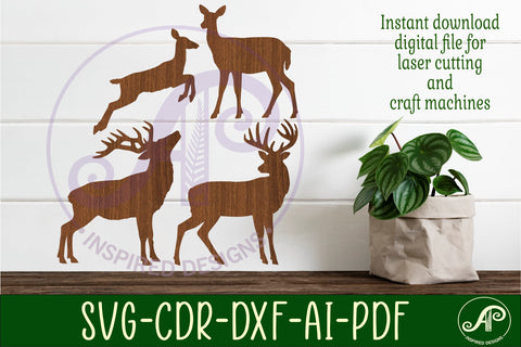 Deer and fawn Silhouette laser cut wall art SVG APInspireddesigns 