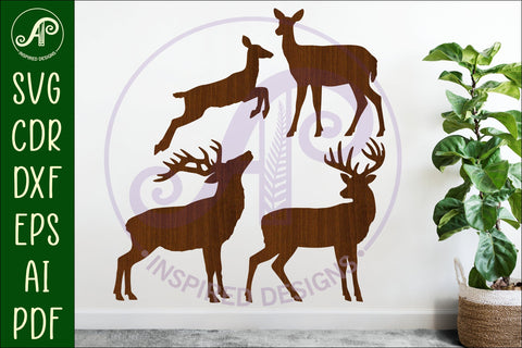 Deer and fawn Silhouette laser cut wall art SVG APInspireddesigns 