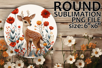 Deer and Flowers Keychain with Round Design Sublimation afrosvg 