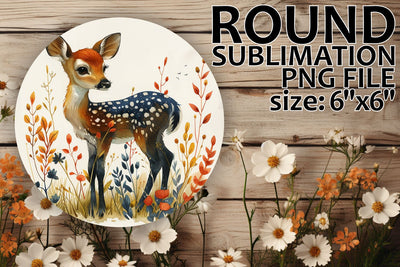 Deer and Flowers Round Circle Design for Keychains Sublimation afrosvg 