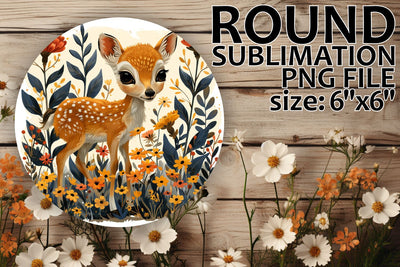 Deer and Flowers Round Circle Sublimation for Keychains Sublimation afrosvg 