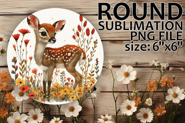 Deer and Flowers Round Circle Sublimation for Keychains Sublimation afrosvg 