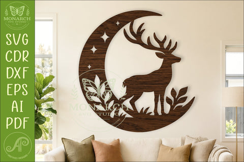 Deer and Moon Wall Art SVG, Woodland Stag Laser Cut Design SVG APInspireddesigns 