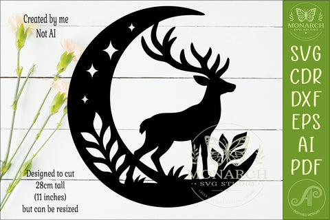 Deer and Moon Wall Art SVG, Woodland Stag Laser Cut Design SVG APInspireddesigns 
