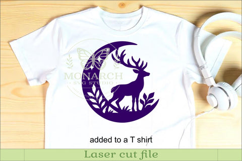 Deer and Moon Wall Art SVG, Woodland Stag Laser Cut Design SVG APInspireddesigns 