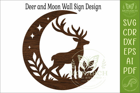 Deer and Moon Wall Art SVG, Woodland Stag Laser Cut Design SVG APInspireddesigns 