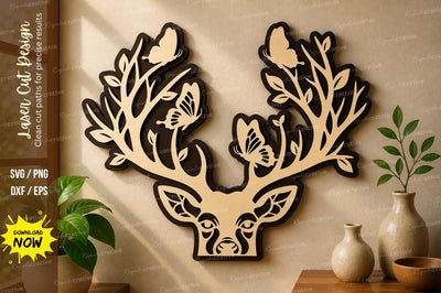 Deer Antler Leaf Frame laser cut svg File SVG Regulrcrative 