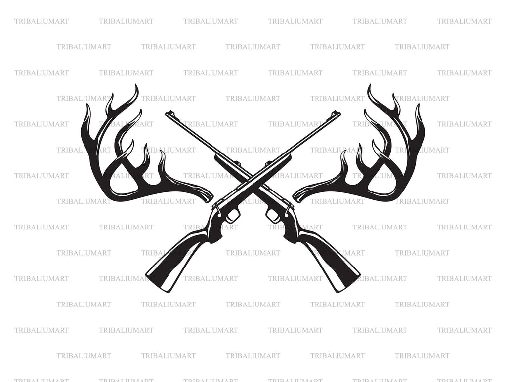 Deer Antlers And Crossed Hunting Rifles. Cut files for Cricut. Clip Art ...