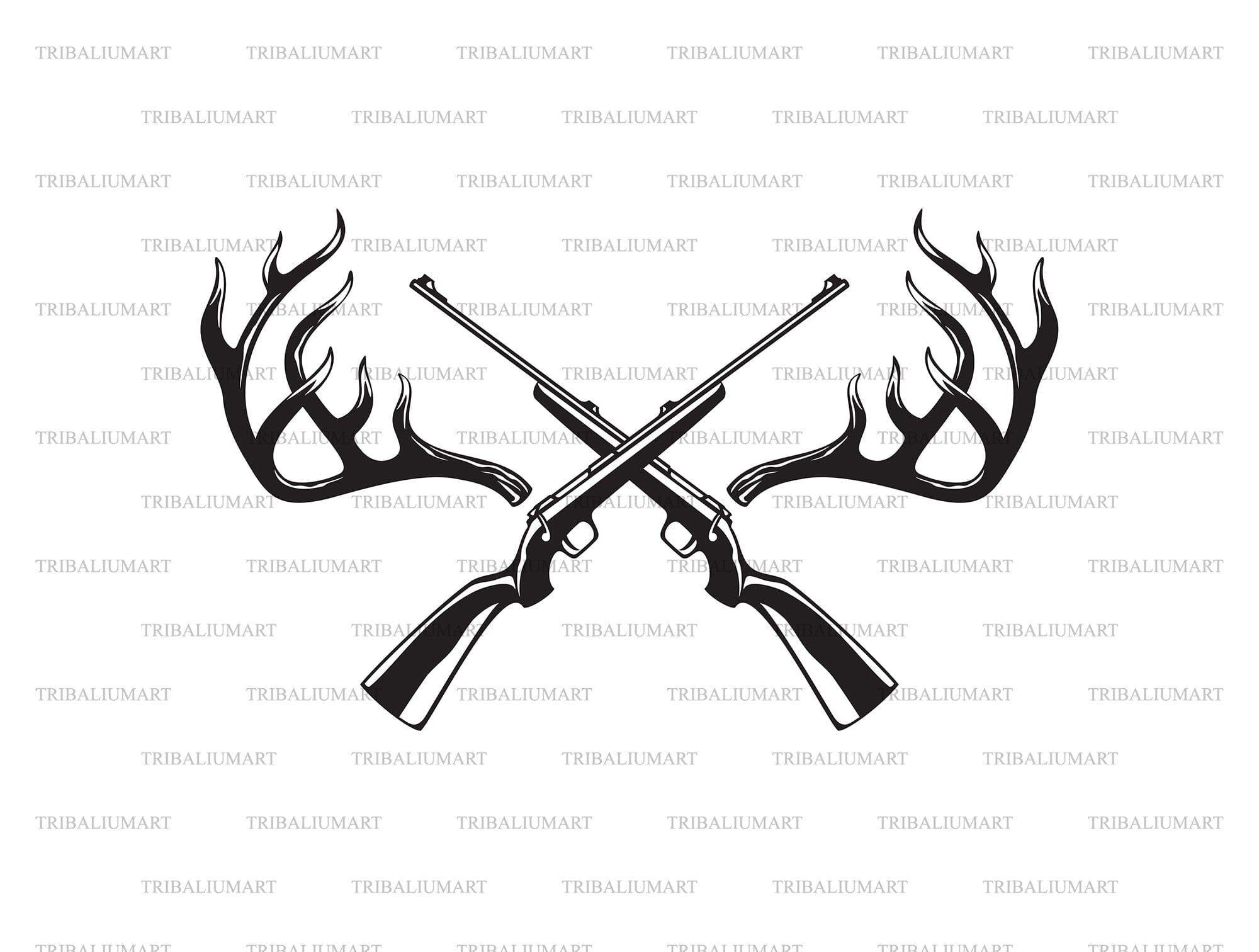 Deer Antlers And Crossed Hunting Rifles. Cut files for Cricut. Clip Art ...