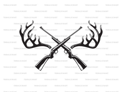 Deer Antlers And Crossed Hunting Rifles SVG TribaliumArtSF 