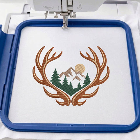 Deer Antlers Mountain Embroidery Design – Forest Landscape Sunset Wildlife Hunting Machine Embroidery File Embroidery/Applique DESIGNS PatternFeed8 