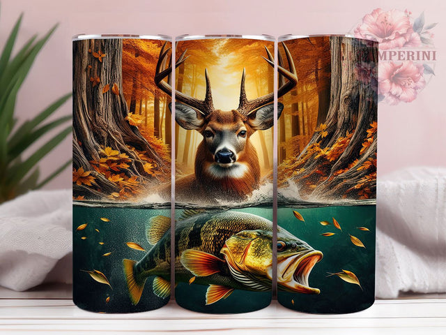Deer Bass Fishing 20oz Tumbler, Bass Fish, Hunting Theme, Fishing Print, Outdoor Tumbler, 20oz Sublimation, PNG Design Sublimation Li Zamperini 