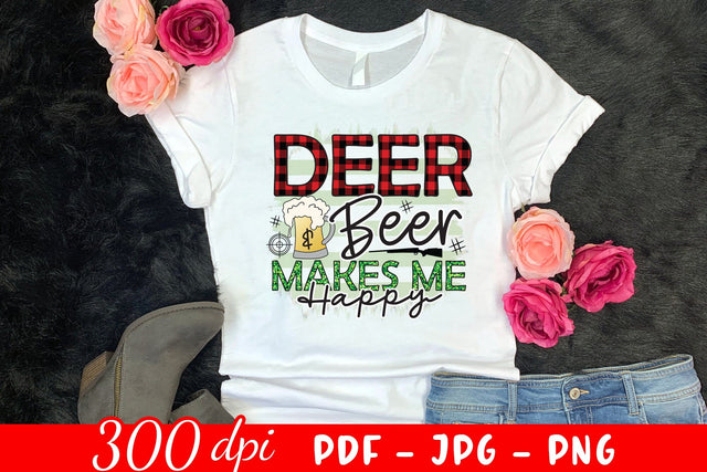 Deer & Beer Makes Me Happy - Hunting Sublimation Sublimation CraftLabSVG 