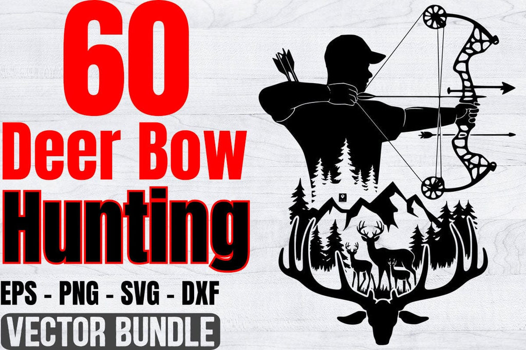Deer Bow Hunting Svg File Bundle, Bow and Arrow Clipart - So Fontsy