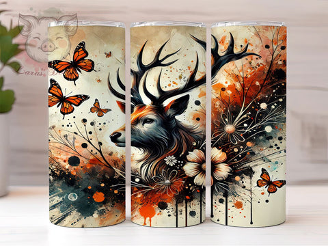 Deer Butterfly Woodland 20oz Tumbler, Butterfly Design, 20oz Tumbler, Sublimation Wrap, Nature Gift, Woodland Decor, Animal Lover Tumbler Sublimation Lara' s Designs 