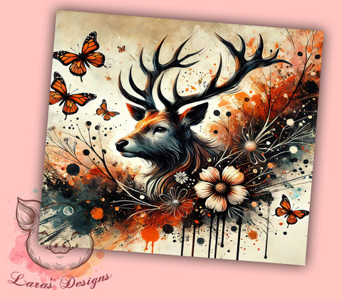 Deer Butterfly Woodland 20oz Tumbler, Butterfly Design, 20oz Tumbler, Sublimation Wrap, Nature Gift, Woodland Decor, Animal Lover Tumbler Sublimation Lara' s Designs 