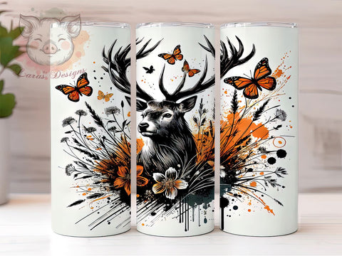 Deer Butterfly Woodland 20oz Tumbler, Butterfly Design, 20oz Tumbler, Sublimation Wrap, Nature Gift, Woodland Decor, Animal Lover Tumbler Sublimation Lara' s Designs 