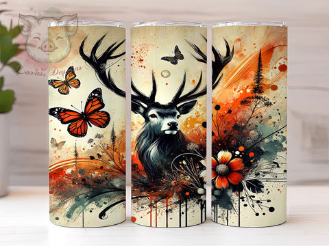 Deer Butterfly Woodland 20oz Tumbler, Butterfly Design, 20oz Tumbler, Sublimation Wrap, Nature Gift, Woodland Decor, Animal Lover Tumbler Sublimation Lara' s Designs 