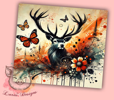 Deer Butterfly Woodland 20oz Tumbler, Butterfly Design, 20oz Tumbler, Sublimation Wrap, Nature Gift, Woodland Decor, Animal Lover Tumbler Sublimation Lara' s Designs 