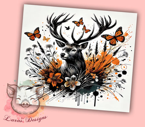 Deer Butterfly Woodland 20oz Tumbler, Butterfly Design, 20oz Tumbler, Sublimation Wrap, Nature Gift, Woodland Decor, Animal Lover Tumbler Sublimation Lara' s Designs 