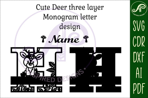 Deer Capital Monogram Letter H SVG SVG APInspireddesigns 