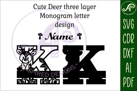 Deer Capital Monogram Letter K SVG SVG APInspireddesigns 