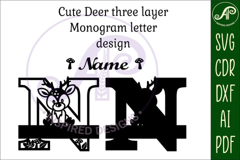Deer Capital Monogram Letter N SVG SVG APInspireddesigns 