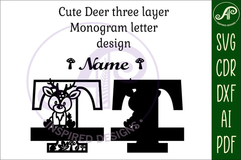 Deer Capital Monogram Letter T SVG SVG APInspireddesigns 