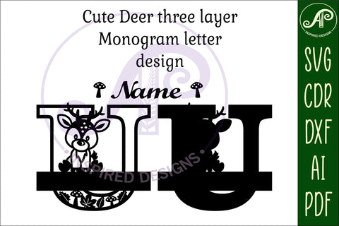 Deer Capital Monogram Letter U SVG SVG APInspireddesigns 