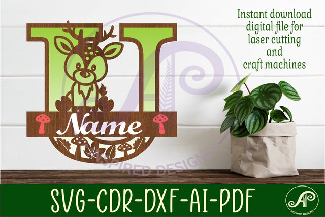 Deer Capital Monogram Letter U SVG SVG APInspireddesigns 