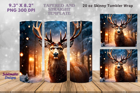 Deer Christmas 20 oz Tumbler Wrap | 20 oz Skinny Tumbler Wrap Sublimation Christmas Design Sublimation Sublimatiz Designs 