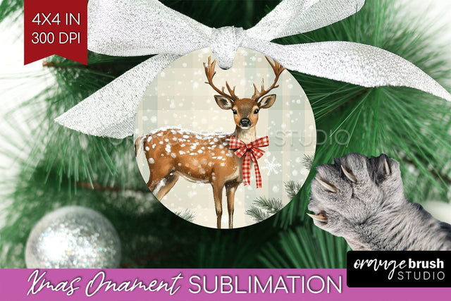 Deer Christmas Ornament PNG - Vintage Christmas Sublimation Sublimation OrangeBrushStudio 