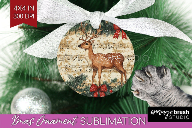 Deer Christmas Ornament PNG - Vintage Christmas Sublimation Sublimation OrangeBrushStudio 