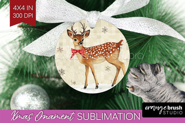 Deer Christmas Ornament PNG - Vintage Christmas Sublimation Sublimation OrangeBrushStudio 