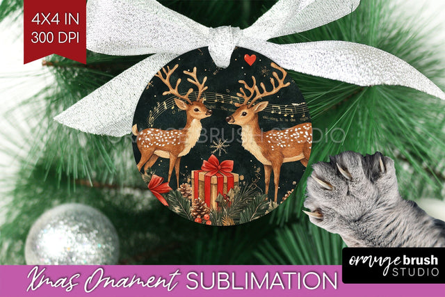 Deer Christmas Ornament PNG - Vintage Christmas Sublimation Sublimation OrangeBrushStudio 