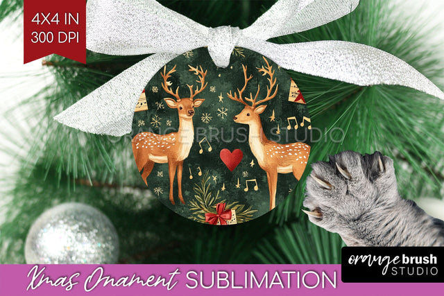 Deer Christmas Ornament PNG - Vintage Christmas Sublimation Sublimation OrangeBrushStudio 