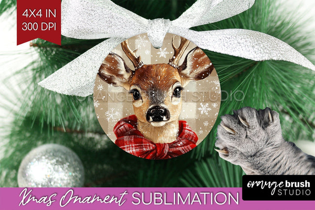 Deer Christmas Ornament PNG - Vintage Christmas Sublimation Sublimation OrangeBrushStudio 