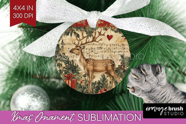Deer Christmas Ornament PNG - Vintage Christmas Sublimation Sublimation OrangeBrushStudio 