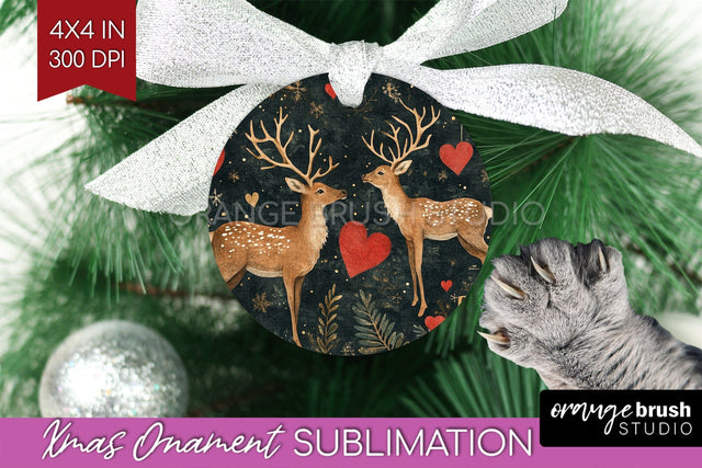 Deer Christmas Ornament PNG - Vintage Christmas Sublimation Sublimation OrangeBrushStudio 