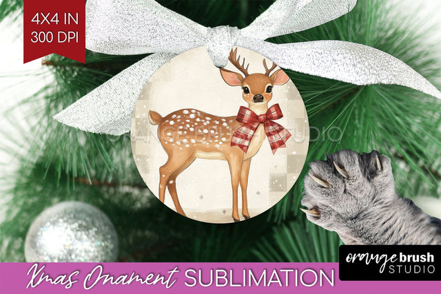 Deer Christmas Ornament PNG - Vintage Christmas Sublimation Sublimation OrangeBrushStudio 
