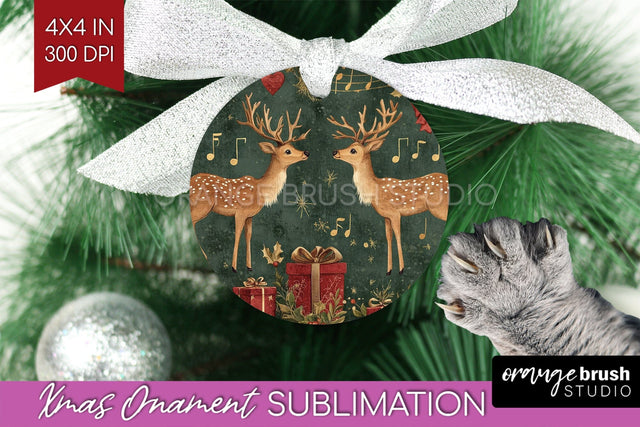 Deer Christmas Ornament PNG - Vintage Christmas Sublimation Sublimation OrangeBrushStudio 