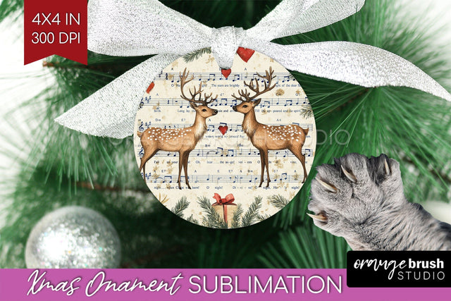 Deer Christmas Ornament PNG - Vintage Christmas Sublimation Sublimation OrangeBrushStudio 
