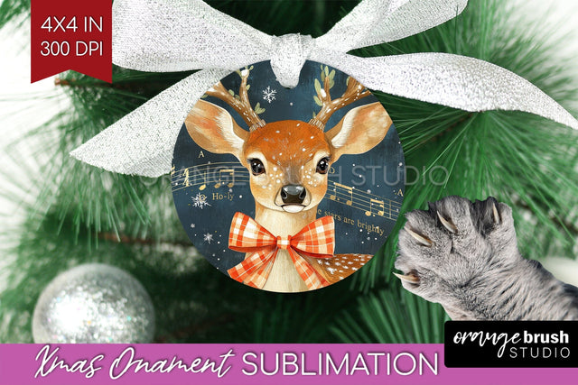 Deer Christmas Ornament PNG - Vintage Christmas Sublimation Sublimation OrangeBrushStudio 