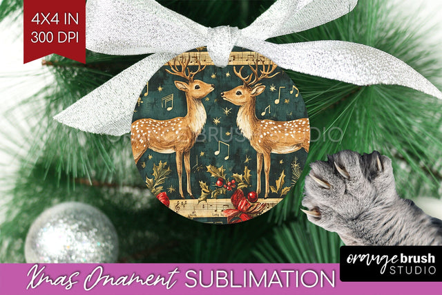 Deer Christmas Ornament PNG - Vintage Christmas Sublimation Sublimation OrangeBrushStudio 