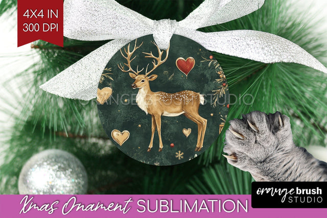 Deer Christmas Ornament PNG - Vintage Christmas Sublimation Sublimation OrangeBrushStudio 