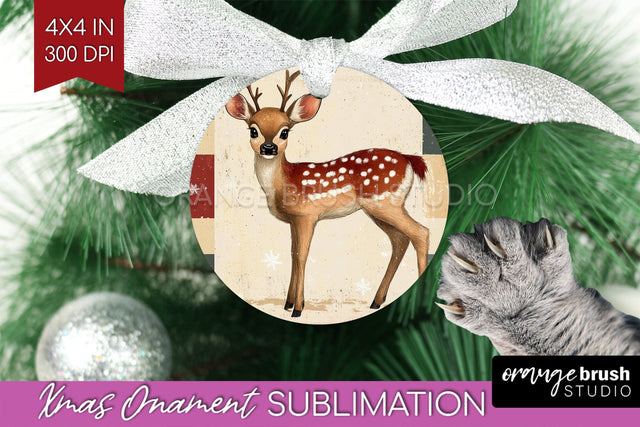 Deer Christmas Ornament PNG - Vintage Christmas Sublimation Sublimation OrangeBrushStudio 